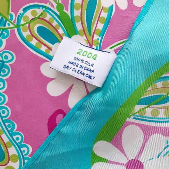 Lilly Pulitzer Ford 100% Silk Rectangle Scarf Pink Floral Breast Cancer 2004 - Picture 7 of 9